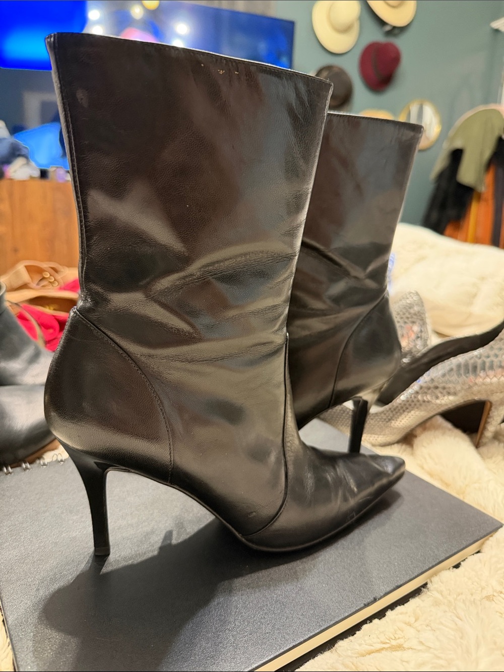 Gianni Bini Black Pointed-Toe Mid-Calf Stiletto Boots